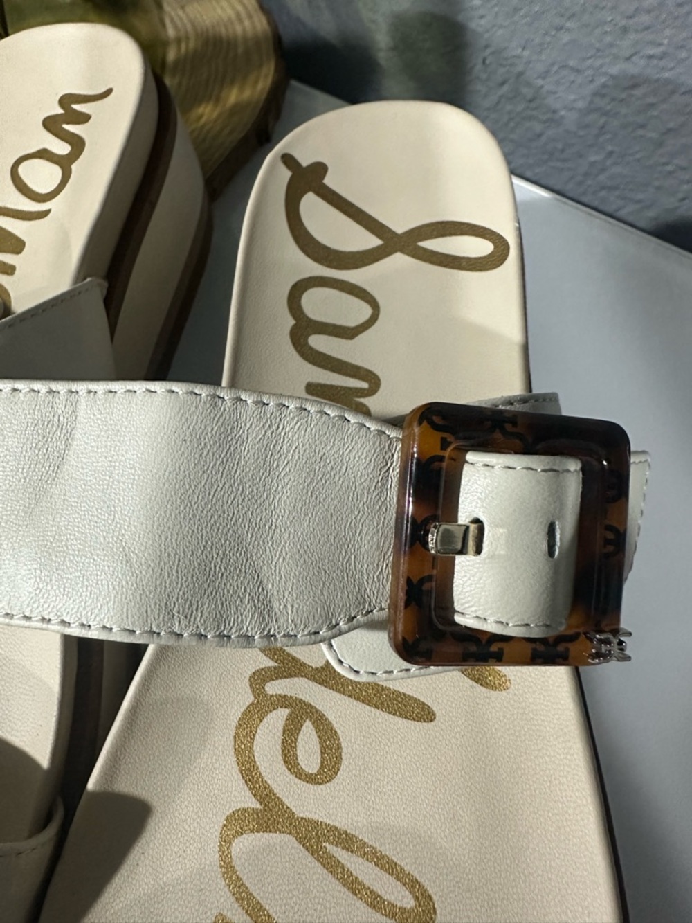 Sam Edelman Augustine Cream Platform Slide Sandals  Tortoiseshell Buckle Sz 8.5 - Picture 3 of 8